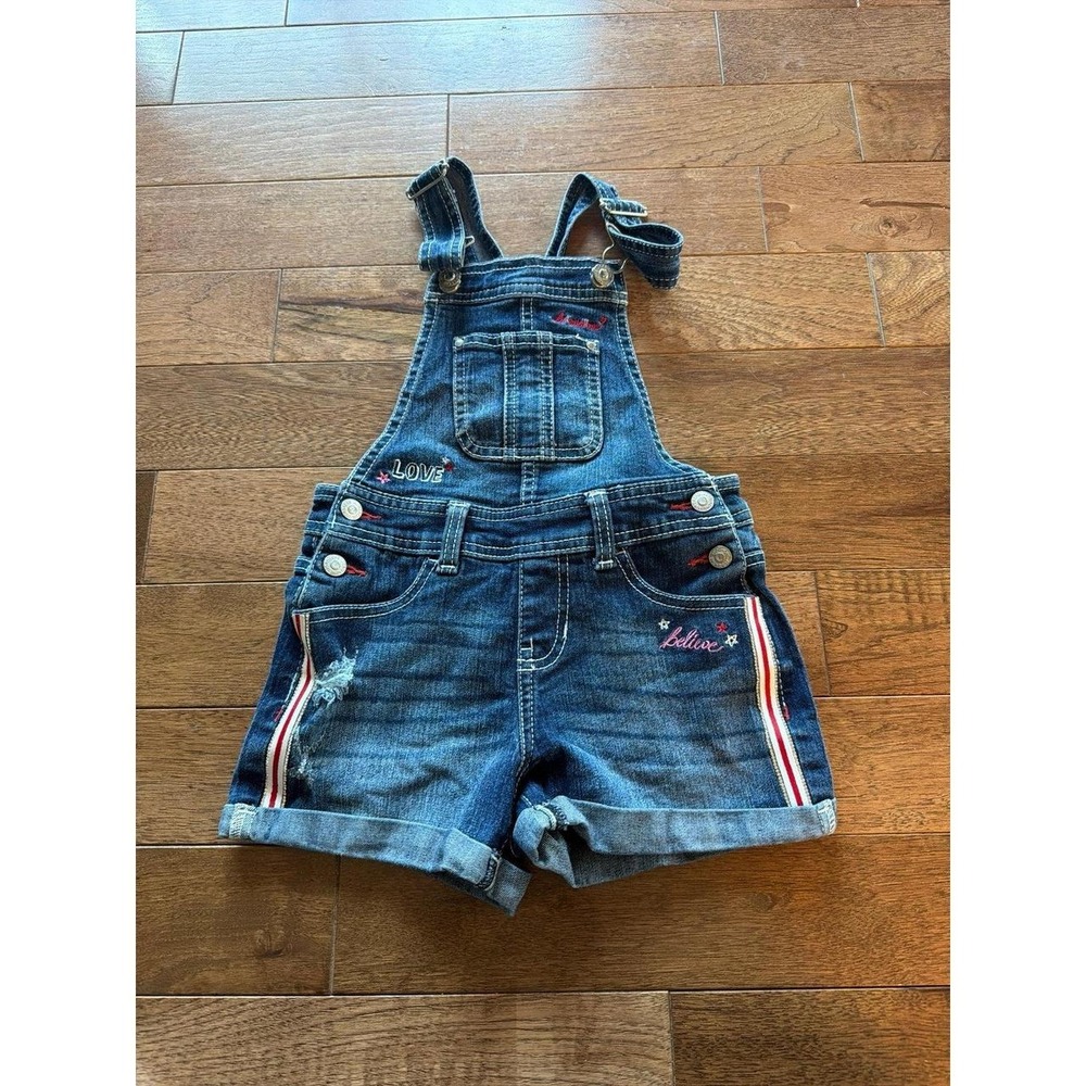 Jordache Girls Denim Overall Distressed Embroidered Overalls Size Small 6-6X